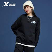 XTEP 特步 女卫衣圆领针织套头衫长袖运动上衣877128920051 正黑色 XS