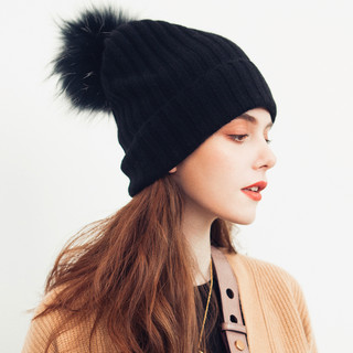 aiurtruuttiAIU意大利针织羊绒帽 狐狸毛球时髦冷帽休闲运动冬季包头帽子 白色