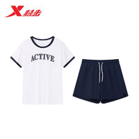 XTEP 特步 女子运动时尚休闲套装8762286A0134 本白/观宇蓝 XS