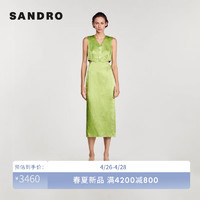 SANDRO2024春夏女装薄荷曼波条纹露腰连衣裙长裙SFPRO03543 802/橄榄绿色 34