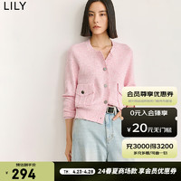 LILY2024夏女装气质纯色复古通勤款时尚粉色短款修身针织开衫 128水粉色 S