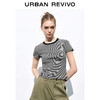 URBAN REVIVO 夏季女纯棉圆领正肩T恤 UWL440095 黑色条纹 XL