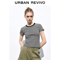 URBAN REVIVO 夏季女纯棉圆领正肩T恤 UWL440095 黑色条纹 XL