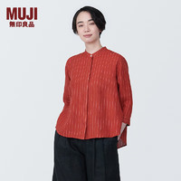 无印良品（MUJI）女式 麻 水洗 立领 七分袖罩衫女士汉麻衬衫衬衣夏季款 BC2JJA4S 红色条纹 M （160/84A）