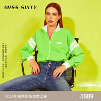 MISS SIXTY 2024春季毛织外套女立领拉链撞色休闲复古运动风 绿色 XS