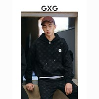 GXG 男装 商场同款黑色连帽卫衣 22年秋季新品复古纹样系列