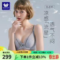 华歌尔蓝标Wacoal 蕾丝薄款舒适软钢圈大胸文胸内衣女WB84E4 远山灰 80E 36/80E