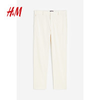 H&M 男装秋季休闲舒适纯色长裤修身灯芯绒裤1195335 白色