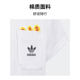 adidas纯棉运动上衣圆领短袖T恤男小童夏季阿迪达斯三叶草 白 116CM
