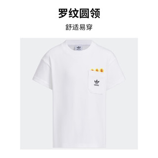 adidas纯棉运动上衣圆领短袖T恤男小童夏季阿迪达斯三叶草 白 116CM