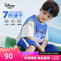 迪士尼（DISNEY）童装儿童男童短袖套装速干篮球T恤中裤两件套24夏DB421UE05蓝110 蓝白渐变-男