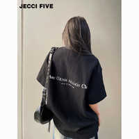 JECCIFIVE重磅100%纯棉美式hiphop正肩短袖t恤女宽松小众别致上衣