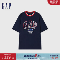 Gap男女装2024夏季纯棉亲肤撞色logo印花短袖T恤上衣465443 海军蓝 170/92A(M) 亚洲尺码