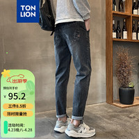 唐狮 TONLION2024男后口袋绣花修身小脚牛仔长裤WP 炭灰 30