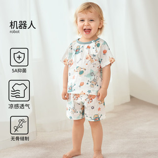 欧孕（OUYUN）宝宝儿童纯棉家居服套装薄款透气男女孩小童睡衣2024 机器人-短 120码