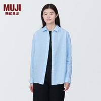 无印良品（MUJI） 女式 麻水洗衬衫领长袖衬衫女士衬衣外套夏季款上衣BC2JIA4S 浅蓝色条纹 XL 165/92A
