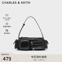 CHARLES & KEITH CHARLES&KEITH2024春季多口袋斜挎机车包腋下包女CK2-20782389 Noir黑色 M