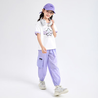 笛莎（DEESHA）笛莎童装女童甜酷时尚套装2024夏季儿童撞图案撞色工装裤套装 紫色 160