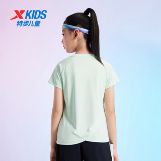 特步童装女童速干短T夏季儿童夏装中大童短袖T恤运动上衣 淡草绿 150cm