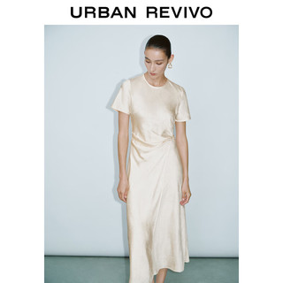 UR2024夏季女装新中式风褶皱系带开衩A型连衣裙UWG740055 浅黄色 XS