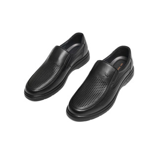 红蜻蜓商务透气皮鞋2024春季休闲皮鞋镂空凉皮鞋黑色皮鞋WTL24001 黑色 38