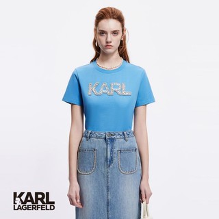 KARL LAGERFELD 珍珠金属烫片logo经典女T恤2024春夏
