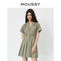 MOUSSY 摩西 秋季西装领衬衫拼接百褶收腰连衣裙028GSZ30-0470