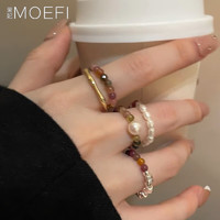 MOEFI 茉妃 珍珠戒指女夏季复古小众设计食指戒彩色串珠碎银子指环 单颗珍珠戒指