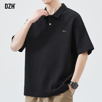 DZH 男士黑色polo衫男短袖夏季宽松男装2024新款美式上衣夏装美式t恤