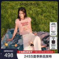 MOUSSY 摩西 2024初夏新品复古玫瑰印花正肩短袖T恤028HSQ90-1711