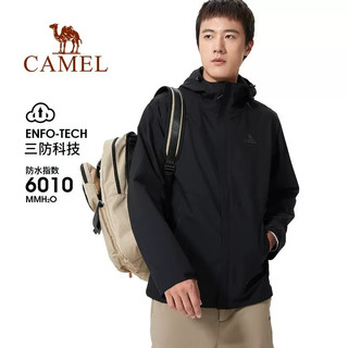 骆驼（CAMEL）单层冲锋衣户外男款防风防水耐磨防透湿旅行外套登山服 AD12263538A，幻影黑 L