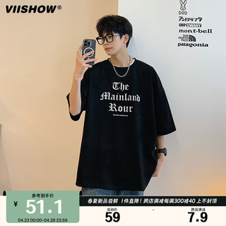 viishow麂皮绒重磅T恤男夏季短袖潮牌短袖美式高街复古半袖体恤上衣服 黑色 XL