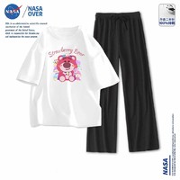 NASAOVER NASA联名运动休闲套装纯棉短袖t恤女爆款草莓熊上衣ins风潮两件套