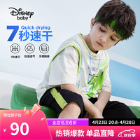 Disney 迪士尼 童装儿童男童短袖套装速干篮球T恤中裤两件套24夏DB421UE05绿150 荧光绿-男