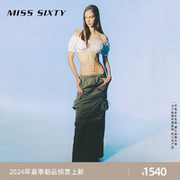 MISS SIXTY2024夏季长裙女美式复古工装风开衩性感口袋抽绳 灰绿 XS