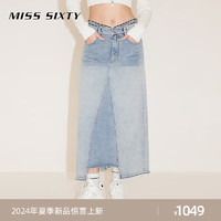 MISS SIXTY2024春季牛仔半身裙女复古拼接性感低腰显瘦A字裙 浅蓝 XS