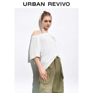 URBAN REVIVO 女士小众设计感露肩纯棉短袖T恤 UWL440098 本白 S