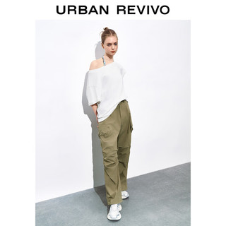 URBAN REVIVO 女士小众设计感露肩纯棉短袖T恤 UWL440098 本白 S