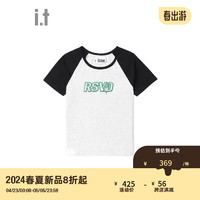 izzue it 女装插肩袖T恤2024春季时尚简约合身拼色上衣1150S4M BKX/黑色 M