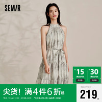 Semir 森马 观园吉联名连衣裙女肌理国风夏2024收腰宽松挂脖长裙109324114021