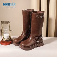 百亿补贴：TEENMIX 天美意 童鞋2023年冬季新款女童复古棕色长筒靴美拉德英伦骑士靴子