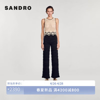 SANDRO2024春夏女装法式喇叭形荷叶边黑色针织长裤SFPPA01393 黑色 34