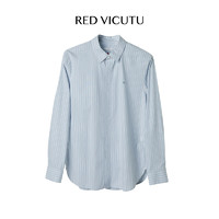威可多（VICUTU）男士长袖衬衫春季时尚竖条纹商务休闲百搭衬衣VRW24152580 蓝色条纹 175/92A