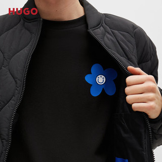 HUGO男士2024夏季徽标艺术图案装饰棉质平纹针织 T 恤 001-黑色 L