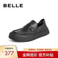 BeLLE 百丽 套脚商务鞋男2023秋季新款真皮软底乐福鞋休闲皮鞋爸爸鞋A1174CM3 黑色 38