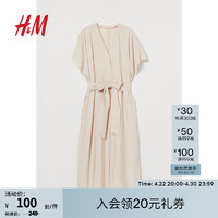 H&M 女装连衣裙夏季新款时尚腰部系带卡夫坦长衫0994907 浅米色 165/96A