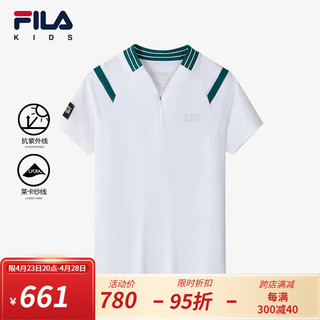 FILA 斐乐 儿童童装短袖POLO衫2024夏中大童女童防晒高尔夫上衣 玉石白-WT 160cm