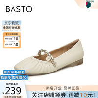 BASTO 百思图 秋小香风玛丽珍鞋一脚蹬平底女单鞋TPD40CQ3 米白 38