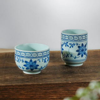 美浓烧 日式釉下彩茶杯中古日式手工复古侘寂风陶瓷主人杯子茶具