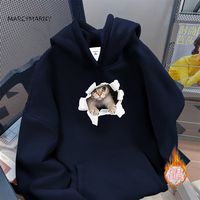 百亿补贴：MARCYMARNY 玛诗玛丽 连帽卫衣女秋冬季新款原宿潮牌猫咪印花加绒加厚外套